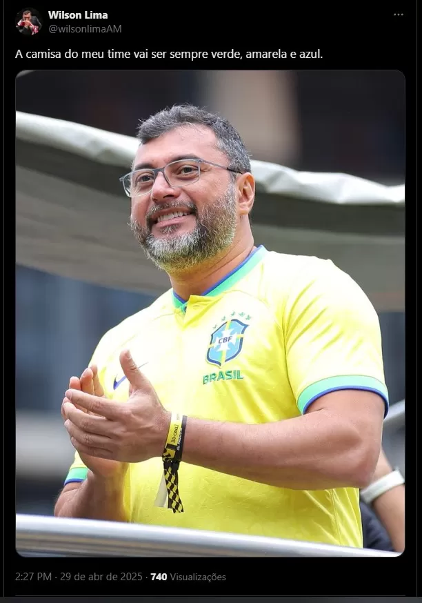 Governador Wilson Lima rejeita camisa vermelha da Seleção Brasileira e defende cores tradicionais.