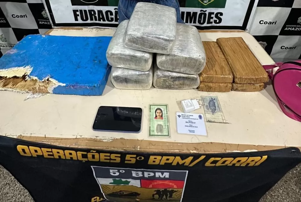 Em Coari, Polícia Militar do Amazonas prende mulher com mais de 15 kg de entorpecentes