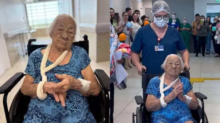 Dona Ló, de 117 anos, recebe alta após queda e emociona equipe médica no Ceará