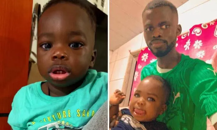 Abdoulaye Dieng, de apenas 1 ano, morreu em um acidente em uma creche. Na foto, ele aparece com o pai, Ibrahima Dieng. Foto: Reprodução/Rede Social